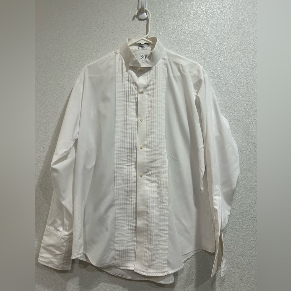 After Six Finest Poplin tuxedo dress shirt pleated front laydown collar white 33